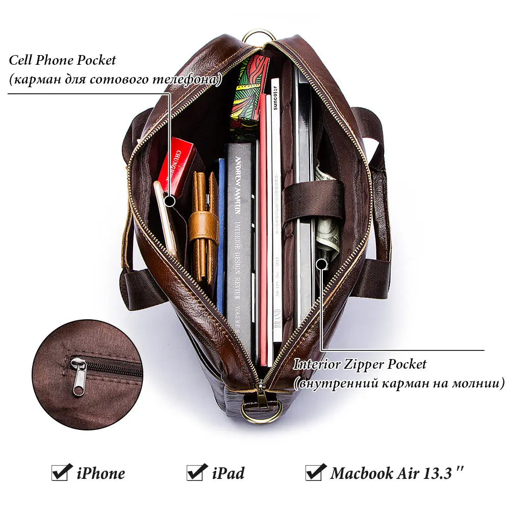 Sacoche ordinateur en cuir 14 pouces