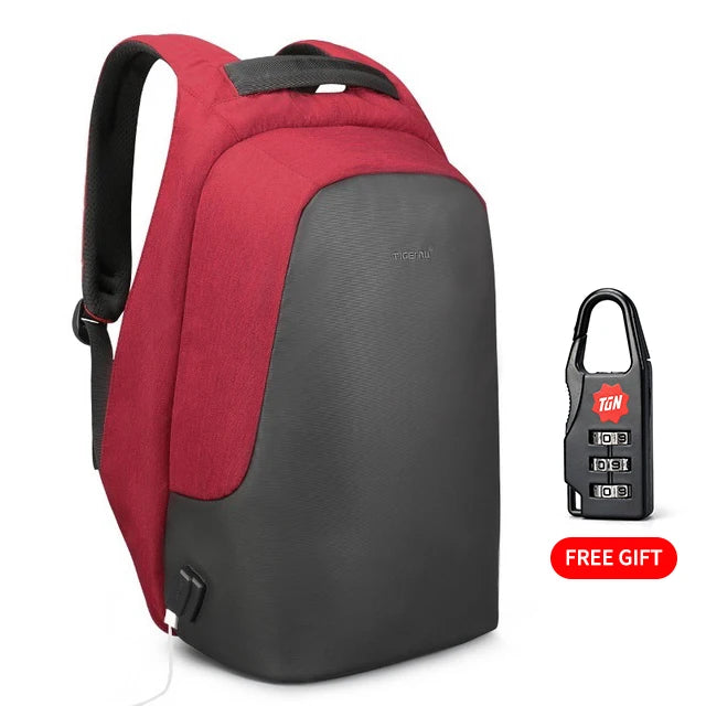 Sac à dos ordinateur homme rouge avec cadenas