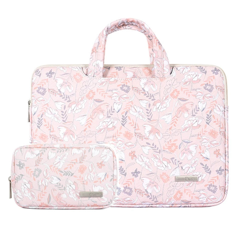 Sacoche ordinateur fleur rose